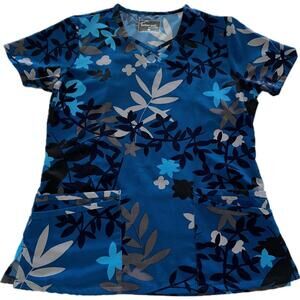 Butter Soft Stretch Scrub Blue Top Size Small V-Neck Short Sleeve Poly/Spandex